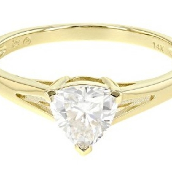 14K YELLOW GOLD MOISSANITE FIRE(R) .70CT DEW TRILLION CUT ENGAGEMENT RING - Picture 4 of 5